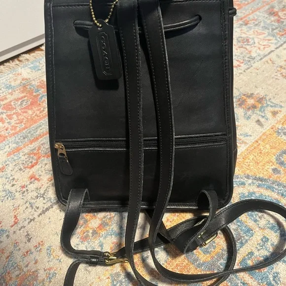 Coach vintage 90s black leather daypack backpack - Picture 3 of 15